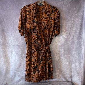 Vintage Paul Harris Batik Wrap Skort Romper Mini Brown Black ILGWU Boho USA